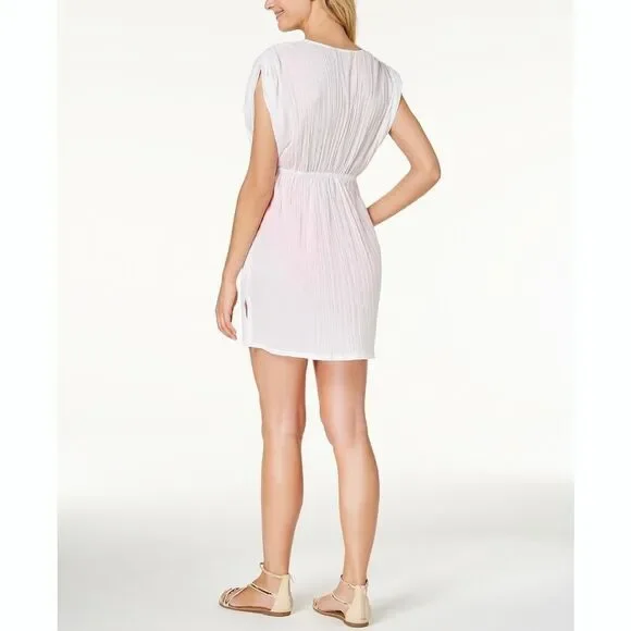 New! RALPH LAUREN 100% Cotton White Swim Coverup With Pocket Lace Trim Size L - Picture 2 of 5